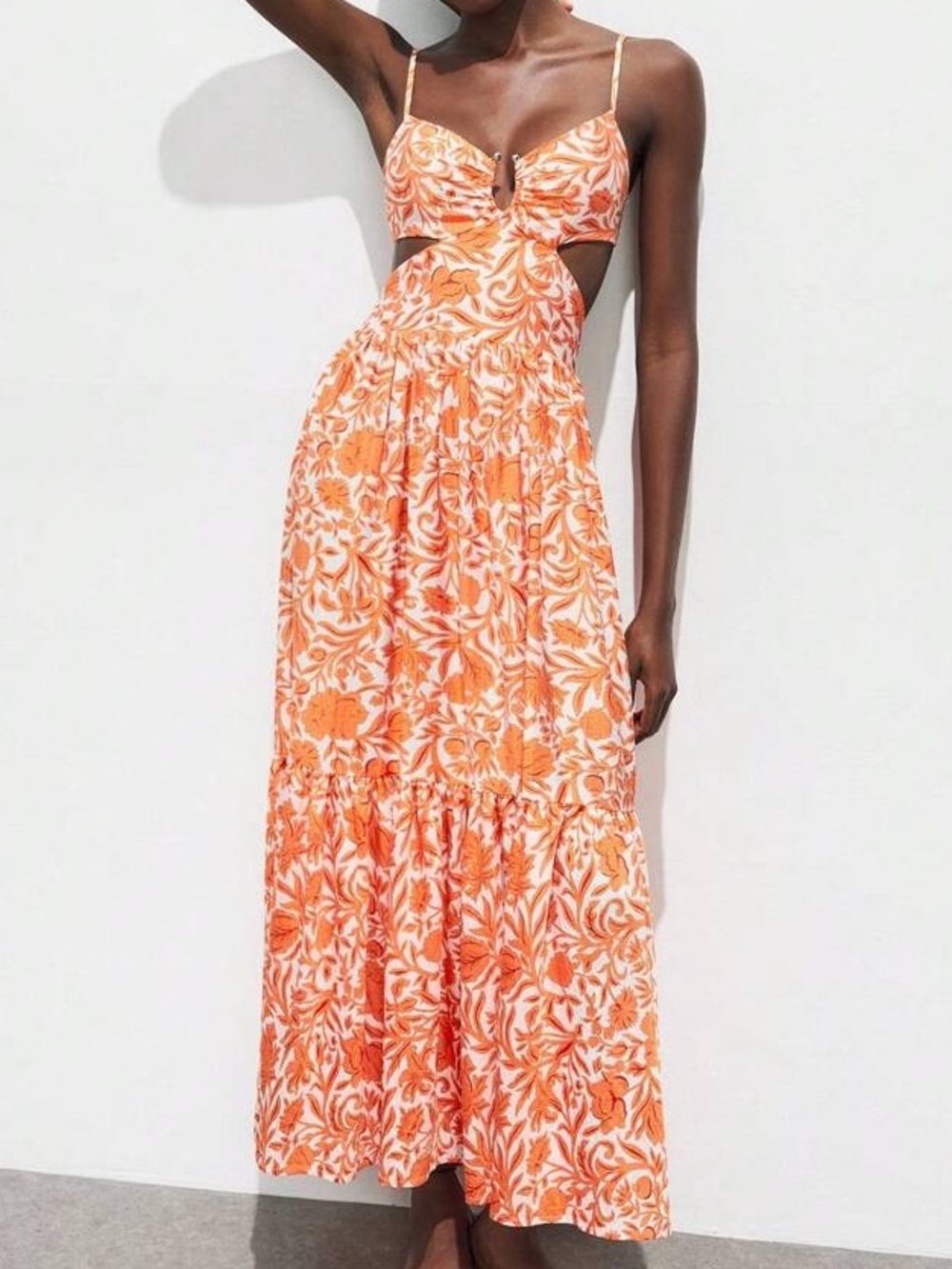 Orange Floral Cutout Maxi Dress - Women